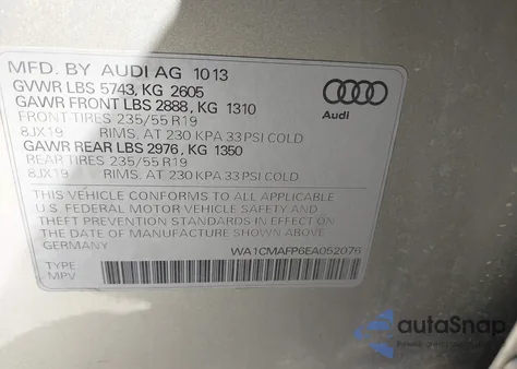 2014 Audi Q5 3.0 Tdi Premium Plus z USA, uszkodzony, nr VIN WA1CMAFP6EA052076